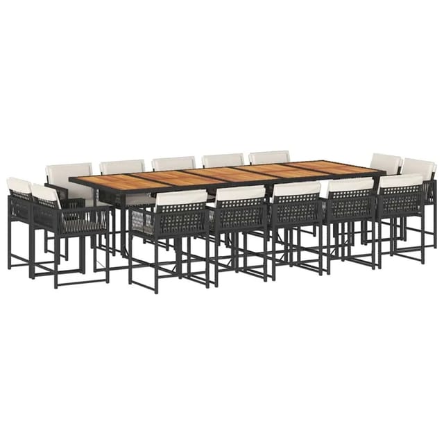 vidaXL 15-Tlg Garten-Essgruppe mit Kissen Schwarz Poly Rattan 3211599