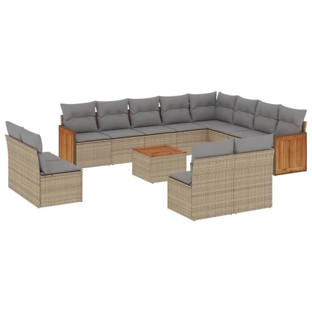 vidaXL 13-Tlg Garten-Sofagarnitur mit Kissen Beige Poly Rattan 3260561