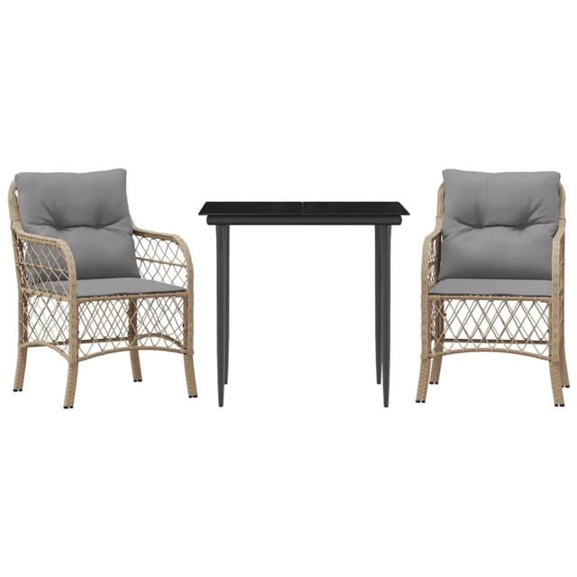 vidaXL 3-Tlg Bistro-Set mit Kissen Beigemischung Poly Rattan 3212152