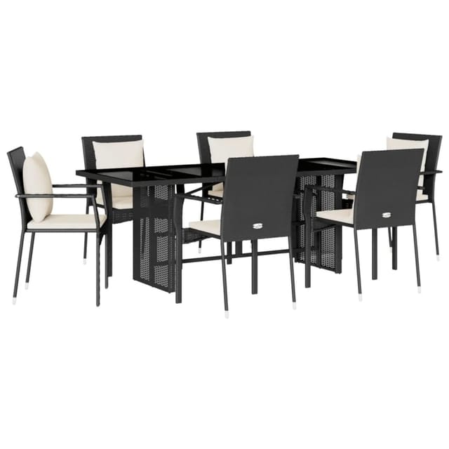 vidaXL 7-Tlg Garten-Essgruppe mit Kissen Schwarz Poly Rattan 3213490