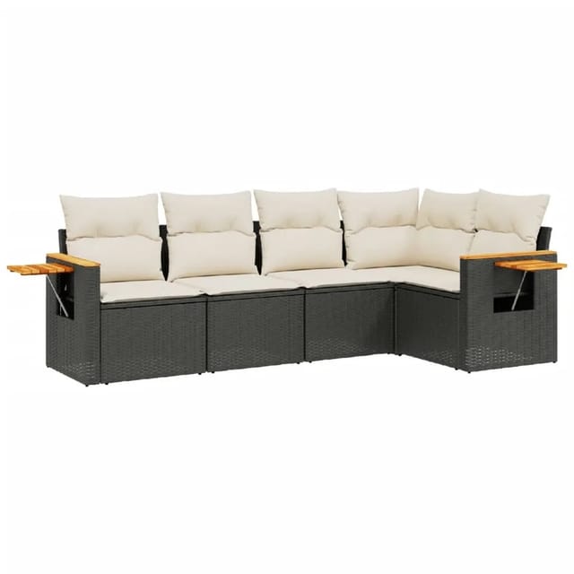 vidaXL 5-Tlg Garten-Sofagarnitur mit Kissen Schwarz Poly Rattan 3226784