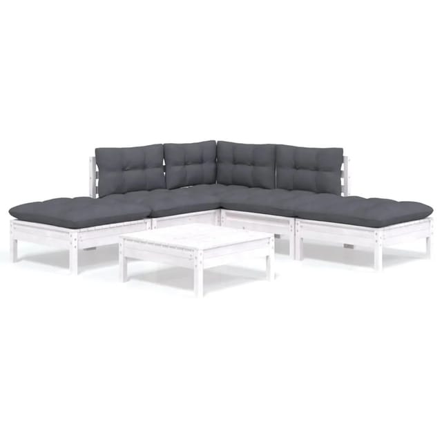 vidaXL 6-Tlg Garten-Lounge-Set mit Kissen Weiß Kiefernholz 3096317