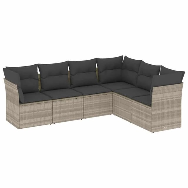 vidaXL 6-Tlg Garten-Sofagarnitur mit Kissen Hellgrau Poly Rattan 3249521