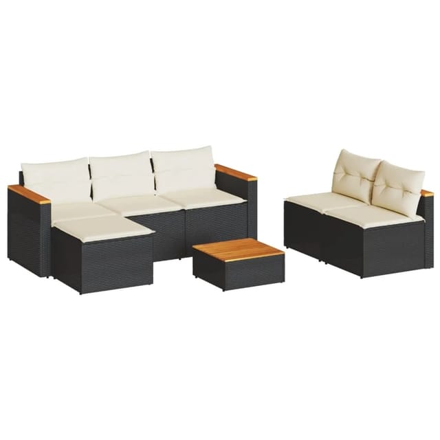 vidaXL 5Tlg Garten-Sofagarnitur mit Kissen Schwarz Poly Rattan Akazie 3213537
