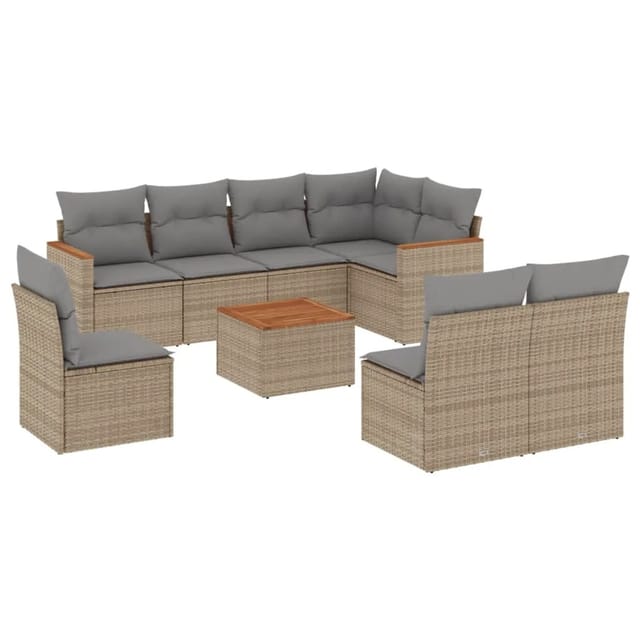vidaXL 9-Tlg Garten-Sofagarnitur mit Kissen Beige Poly Rattan 3226052
