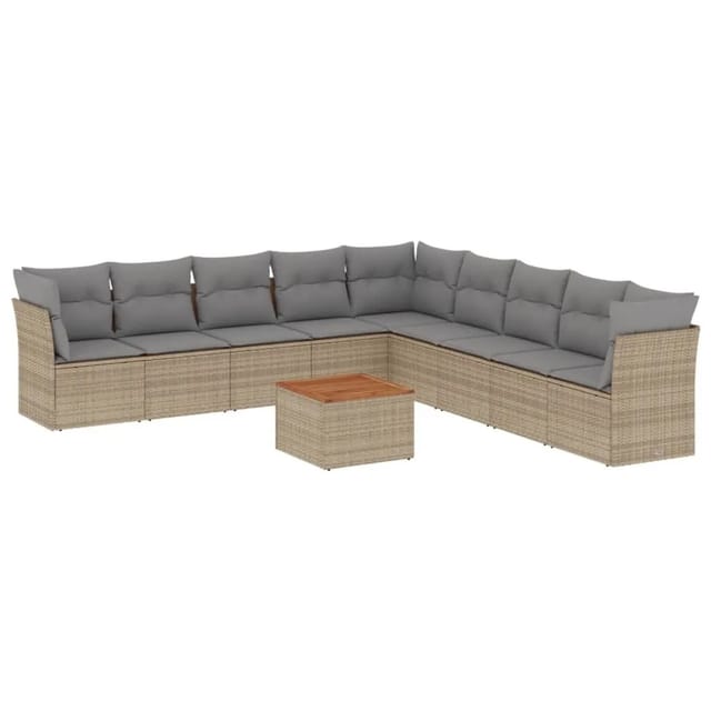 vidaXL 10-Tlg Garten-Sofagarnitur mit Kissen Beige Poly Rattan 3223693