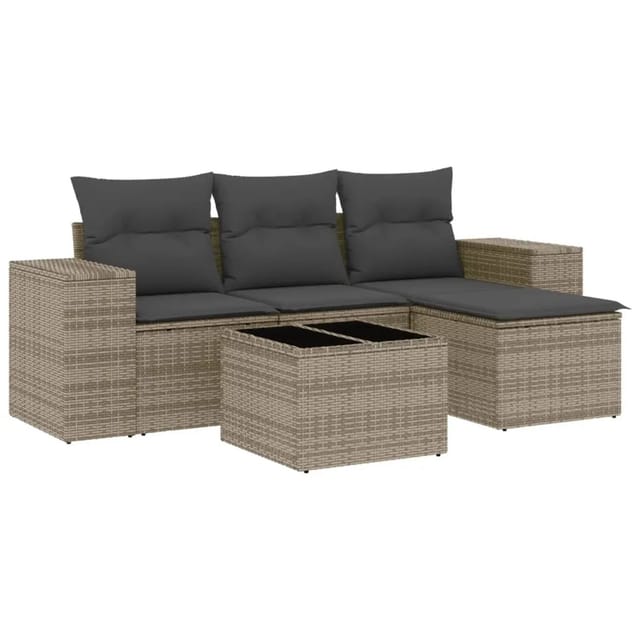 vidaXL 5-Tlg Garten-Sofagarnitur mit Kissen Grau Poly Rattan 3254817