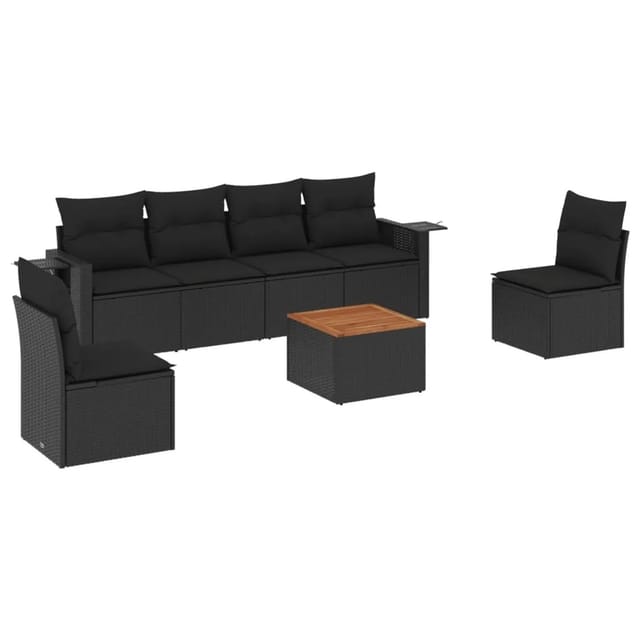 vidaXL 7-Tlg Garten-Sofagarnitur mit Kissen Schwarz Poly Rattan 3256839