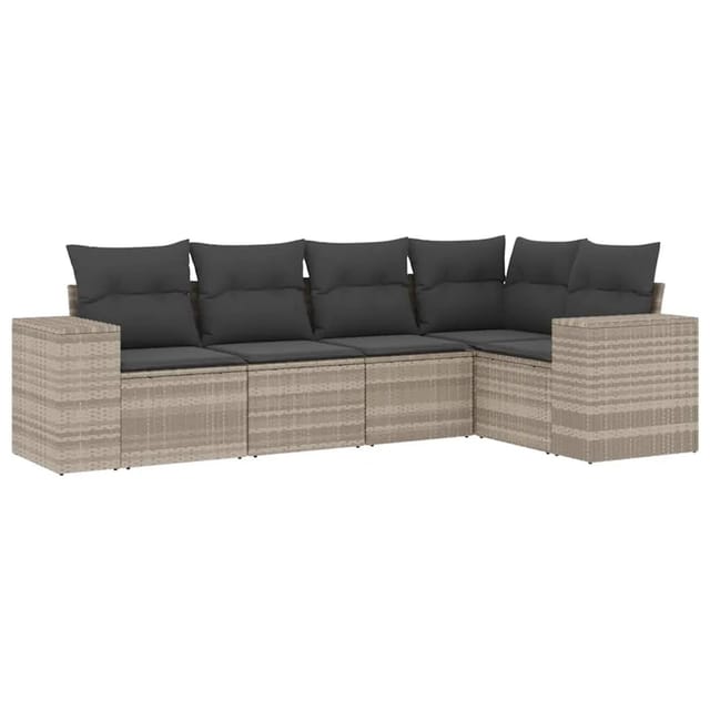 vidaXL 5-Tlg Garten-Sofagarnitur mit Kissen Hellgrau Poly Rattan 3254869