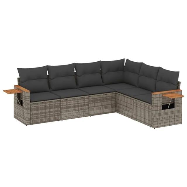 vidaXL 6-Tlg Garten-Sofagarnitur mit Kissen Grau Poly Rattan 3226844