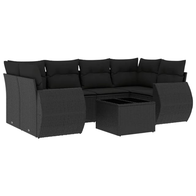 vidaXL 7-Tlg Garten-Sofagarnitur mit Kissen Schwarz Poly Rattan 3253452