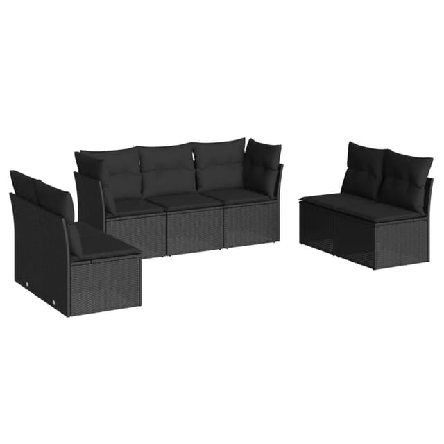 vidaXL 7-Tlg Garten-Sofagarnitur mit Kissen Schwarz Poly Rattan 3249244
