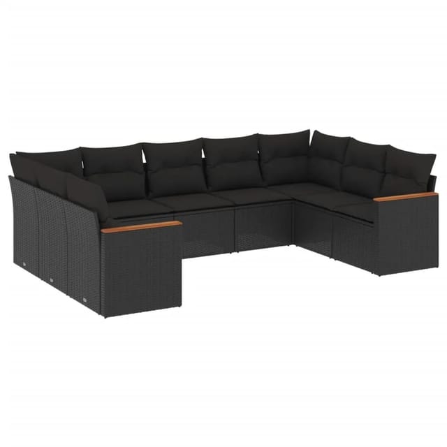 vidaXL 9-Tlg Garten-Sofagarnitur mit Kissen Schwarz Poly Rattan 3226272