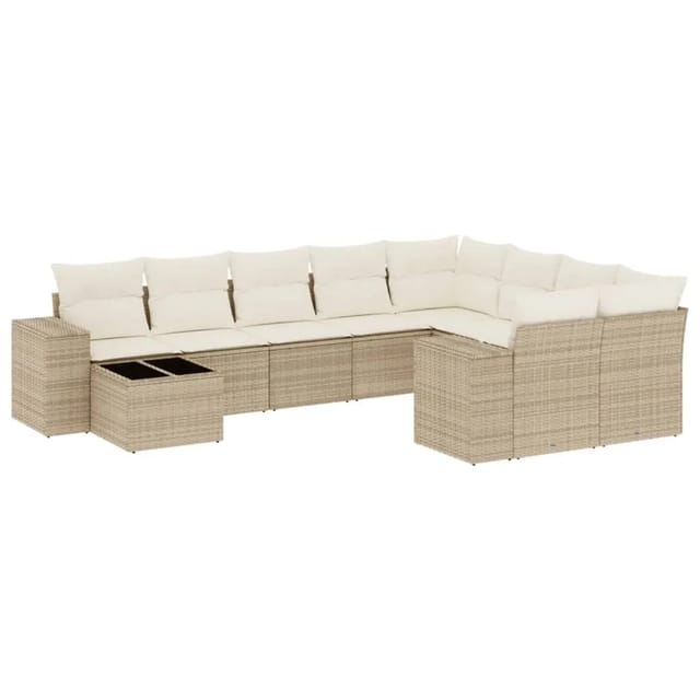 vidaXL 10-Tlg Garten-Sofagarnitur mit Kissen Beige Poly Rattan 3255395