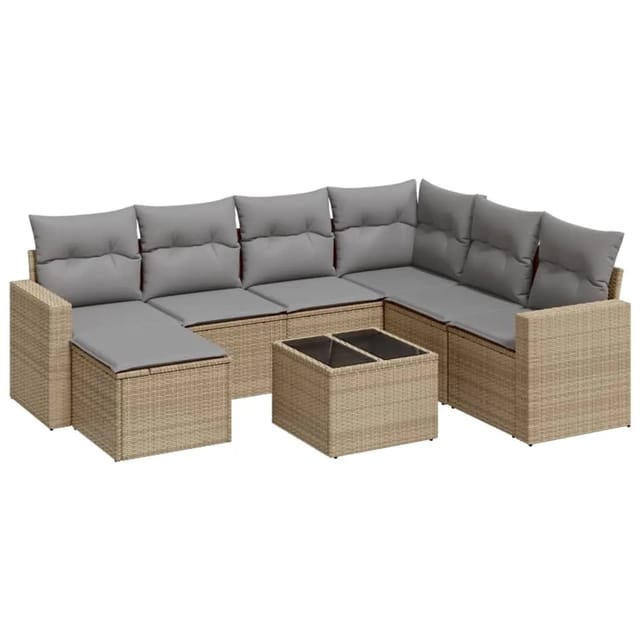 vidaXL 8-Tlg Garten-Sofagarnitur mit Kissen Beige Poly Rattan 3219299