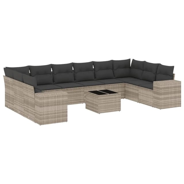 vidaXL 11-Tlg Garten-Sofagarnitur mit Kissen Hellgrau Poly Rattan 3255419