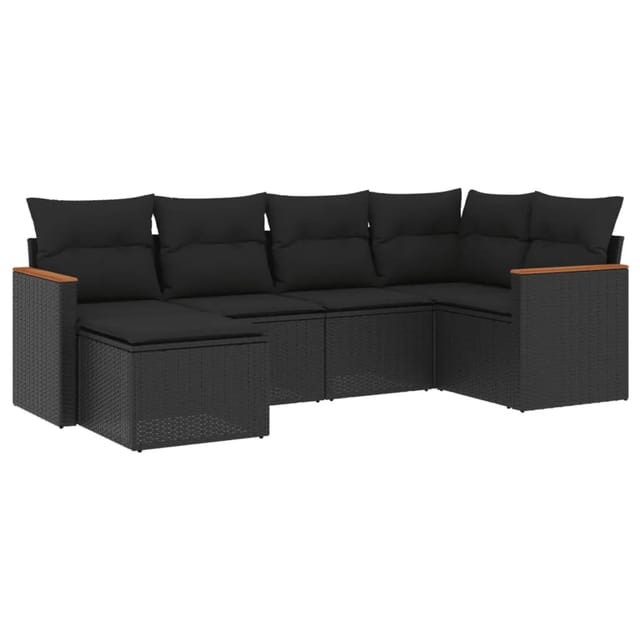 vidaXL 6-Tlg Garten-Sofagarnitur mit Kissen Schwarz Poly Rattan 3226174