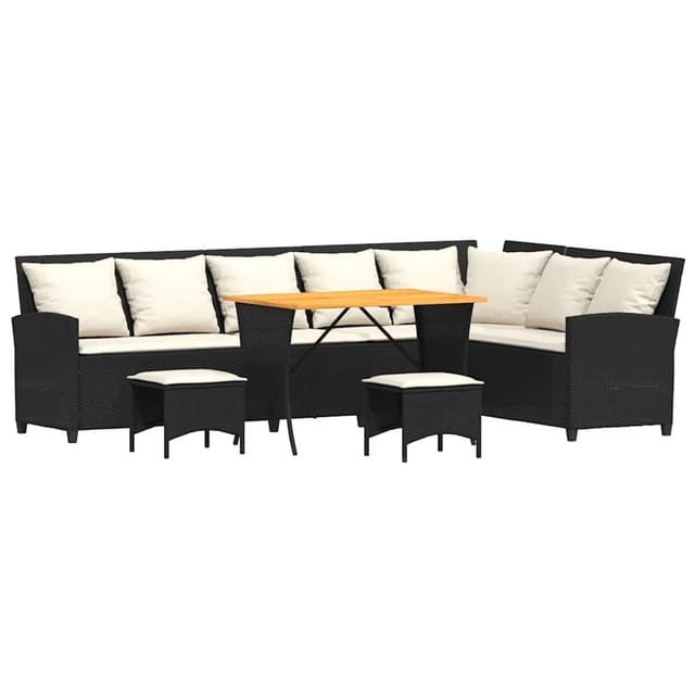 vidaXL 4-Tlg Garten-Sofagarnitur mit Kissen L-Form Schwarz Poly Rattan 3365324