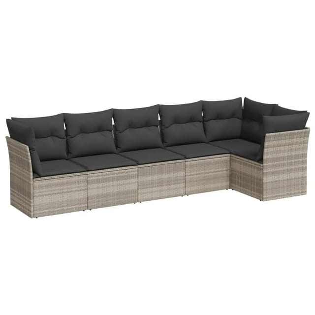 vidaXL 6-Tlg Garten-Sofagarnitur mit Kissen Hellgrau Poly Rattan 3217662
