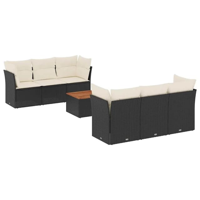 vidaXL 7-Tlg Garten-Sofagarnitur mit Kissen Schwarz Poly Rattan 3255818