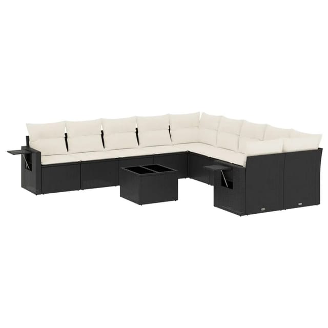 vidaXL 11-Tlg Garten-Sofagarnitur mit Kissen Schwarz Poly Rattan 3220715