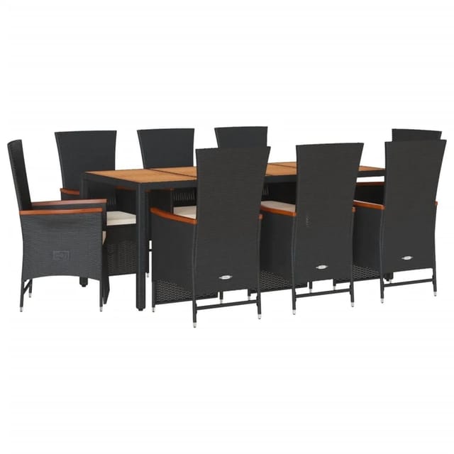 vidaXL 9-Tlg Garten-Essgruppe mit Kissen Schwarz Poly Rattan 3277518