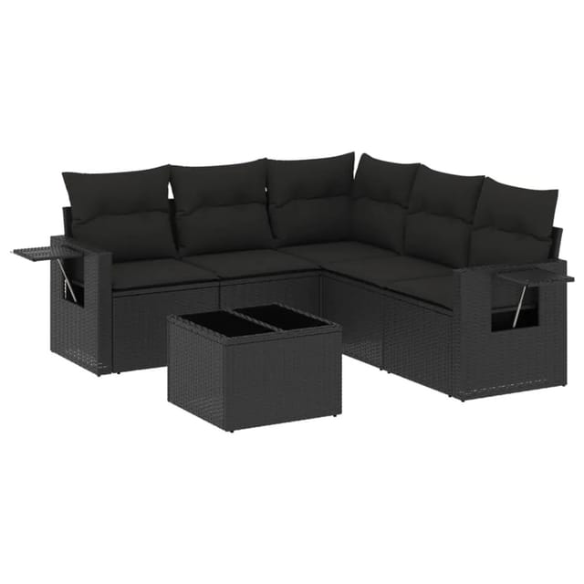 vidaXL 6-Tlg Garten-Sofagarnitur mit Kissen Schwarz Poly Rattan 3220154