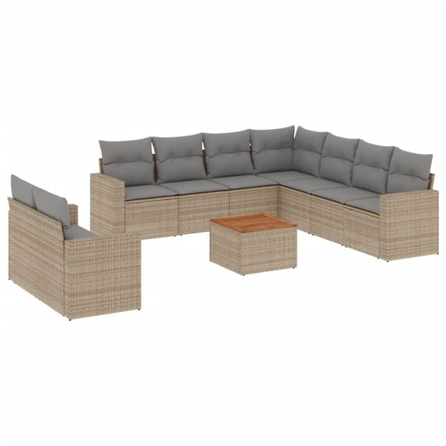 vidaXL 10-Tlg Garten-Sofagarnitur mit Kissen Beige Poly Rattan 3256521