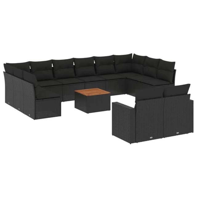 vidaXL 13-Tlg Garten-Sofagarnitur mit Kissen Schwarz Poly Rattan 3256685