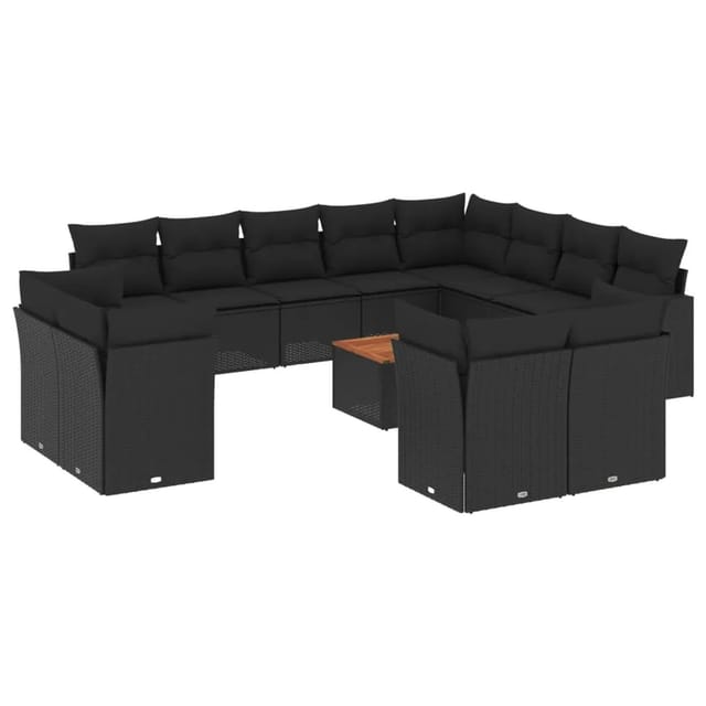 vidaXL 13-Tlg Garten-Sofagarnitur mit Kissen Schwarz Poly Rattan 3256279