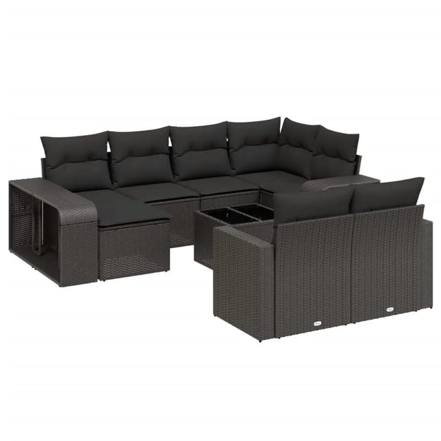 vidaXL 11-Tlg Garten-Sofagarnitur mit Kissen Schwarz Poly Rattan 3228905
