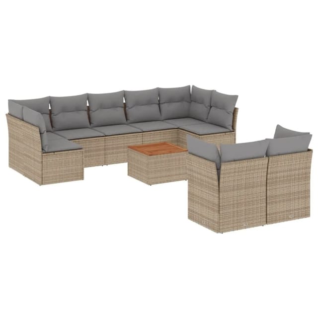 vidaXL 10-Tlg Garten-Sofagarnitur mit Kissen Beige Poly Rattan 3256143