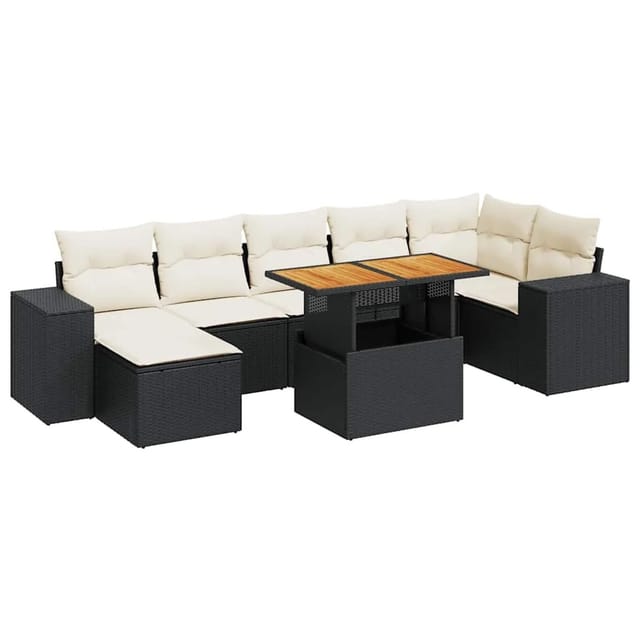 vidaXL 8-Tlg Garten-Sofagarnitur mit Kissen Schwarz Poly Rattan 3327402