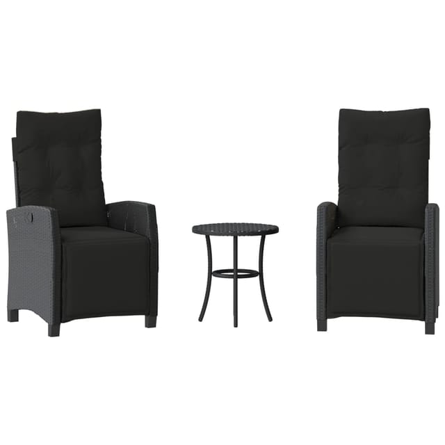 vidaXL 3-Tlg Bistro-Set mit Kissen Schwarz Poly Rattan 365249