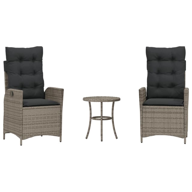 vidaXL 3-Tlg Bistro-Set mit Kissen Grau Poly Rattan 365275