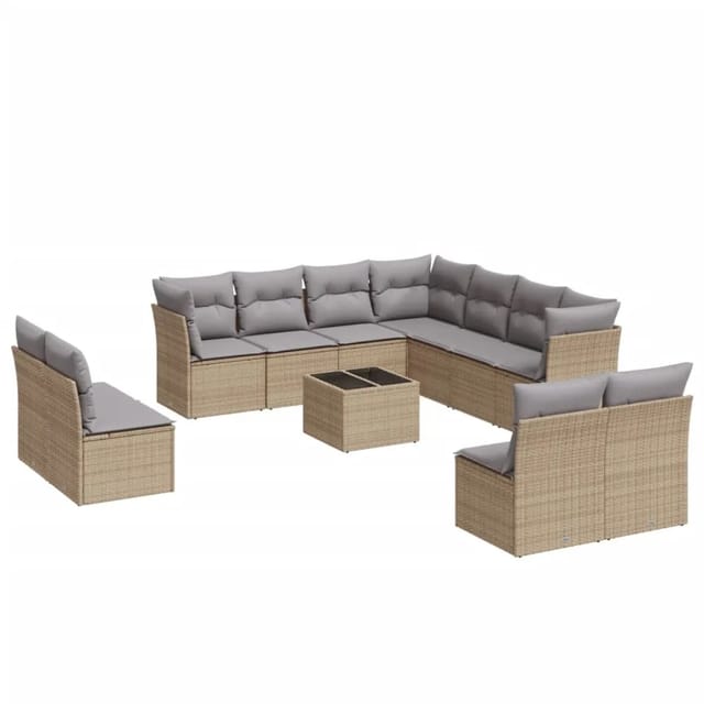 vidaXL 12-Tlg Garten-Sofagarnitur mit Kissen Beige Poly Rattan 3217829