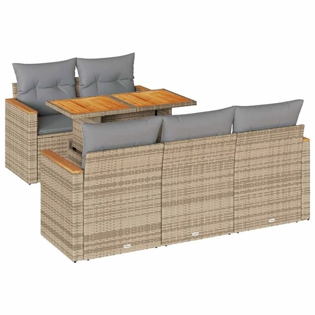 vidaXL 6-Tlg Garten-Sofagarnitur mit Kissen Beige Poly Rattan Akazie 3327440