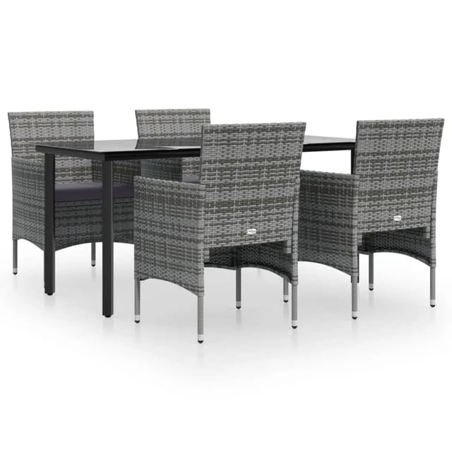 vidaXL 5-Tlg Garten-Essgruppe mit Kissen Grau und Schwarz 3156604