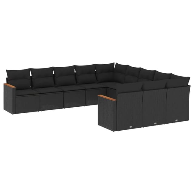 vidaXL 11-Tlg Garten-Sofagarnitur mit Kissen Schwarz Poly Rattan 3258828