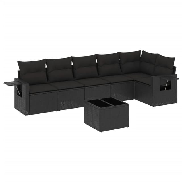vidaXL 7-Tlg Garten-Sofagarnitur mit Kissen Schwarz Poly Rattan 3220194