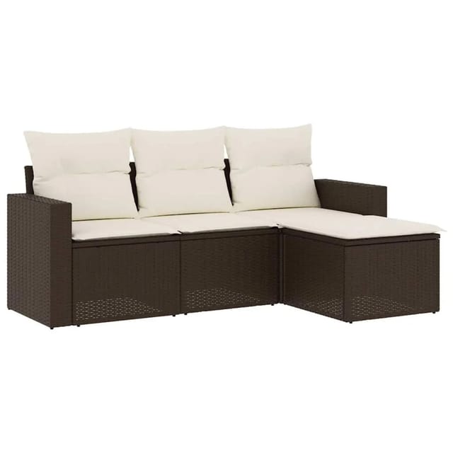 vidaXL 4-Tlg Garten-Sofagarnitur mit Kissen Braun Poly Rattan 3218863