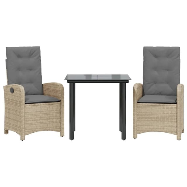 vidaXL 3-Tlg Garten-Essgruppe mit Kissen Beigemischung Poly Rattan 3212400