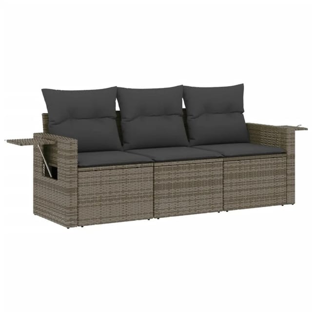 vidaXL 3-Tlg Garten-Sofagarnitur mit Kissen Grau Poly Rattan 3219859