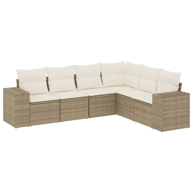 vidaXL 6-Tlg Garten-Sofagarnitur mit Kissen Beige Poly Rattan 3254945
