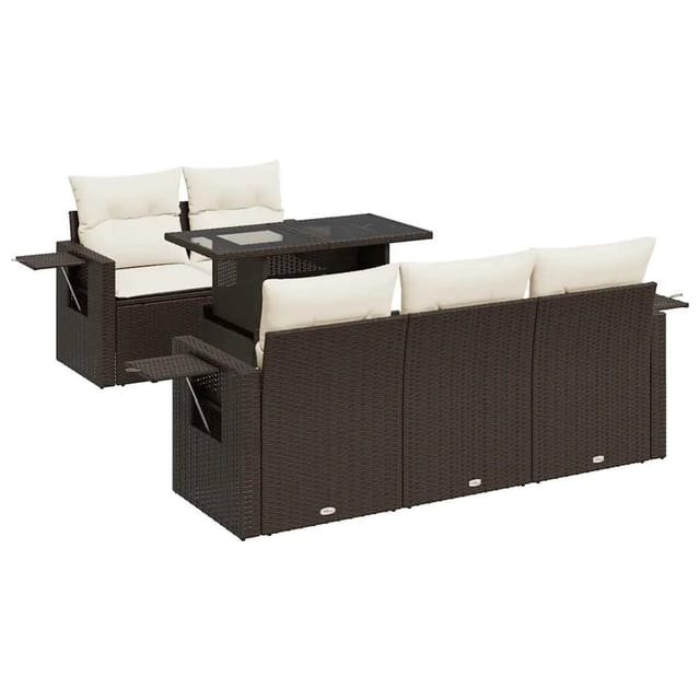 vidaXL 6-Tlg Garten-Sofagarnitur mit Kissen Braun Poly Rattan 3326414