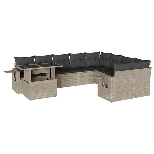 vidaXL 10-Tlg Garten-Sofagarnitur mit Kissen Hellgrau Poly Rattan 3268142
