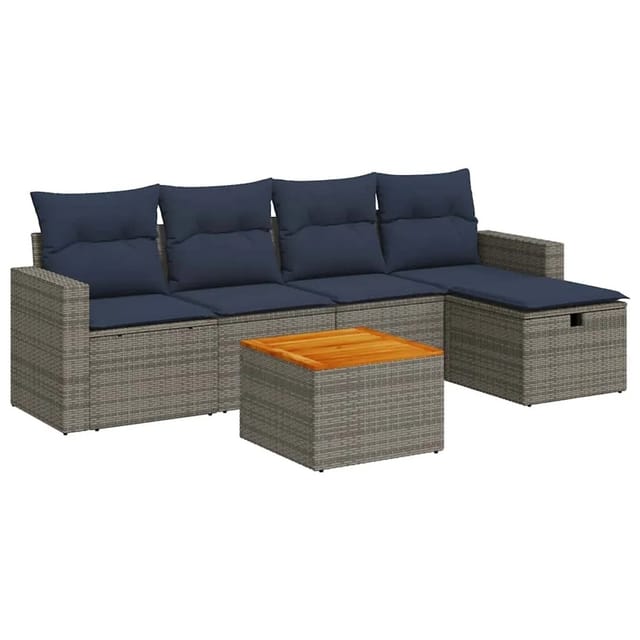 vidaXL 6-Tlg Garten-Sofagarnitur mit Kissen Grau Poly Rattan 3325785