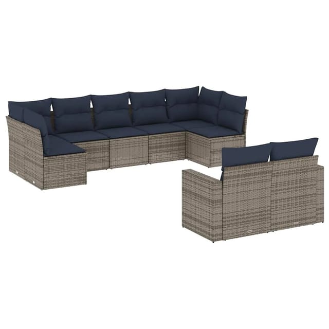vidaXL 9-Tlg Garten-Sofagarnitur mit Kissen Grau Poly Rattan 3219411