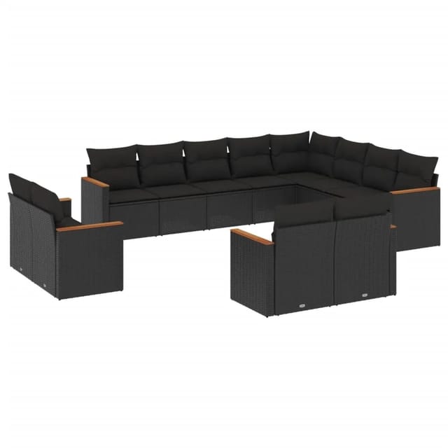 vidaXL 12-Tlg Garten-Sofagarnitur mit Kissen Schwarz Poly Rattan 3258912