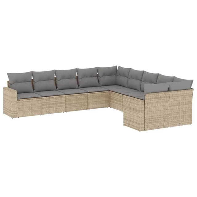 vidaXL 10-Tlg Garten-Sofagarnitur mit Kissen Beige Poly Rattan 3219499